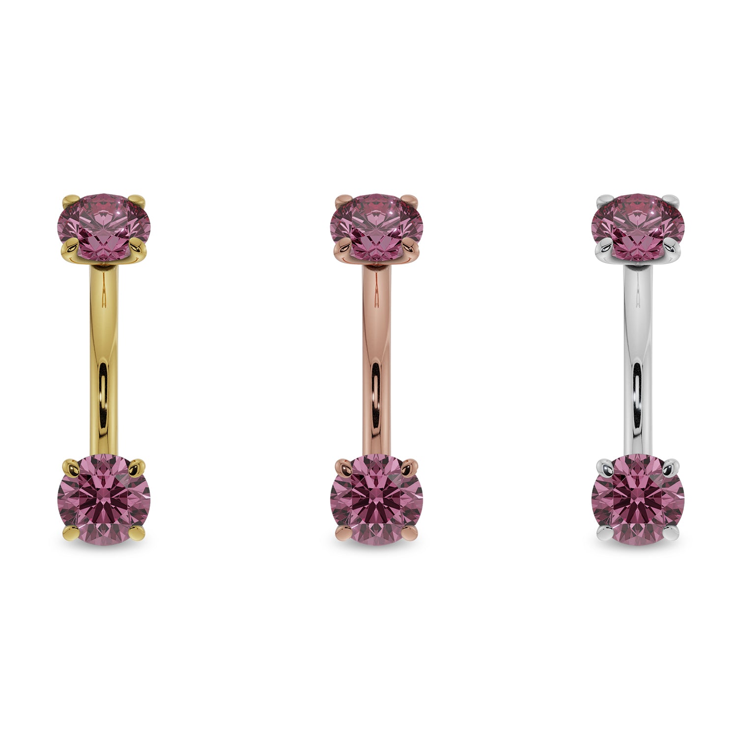 Gold color options Gold Pink Sapphire Prong-Set Eyebrow Rook Belly Curved Barbell