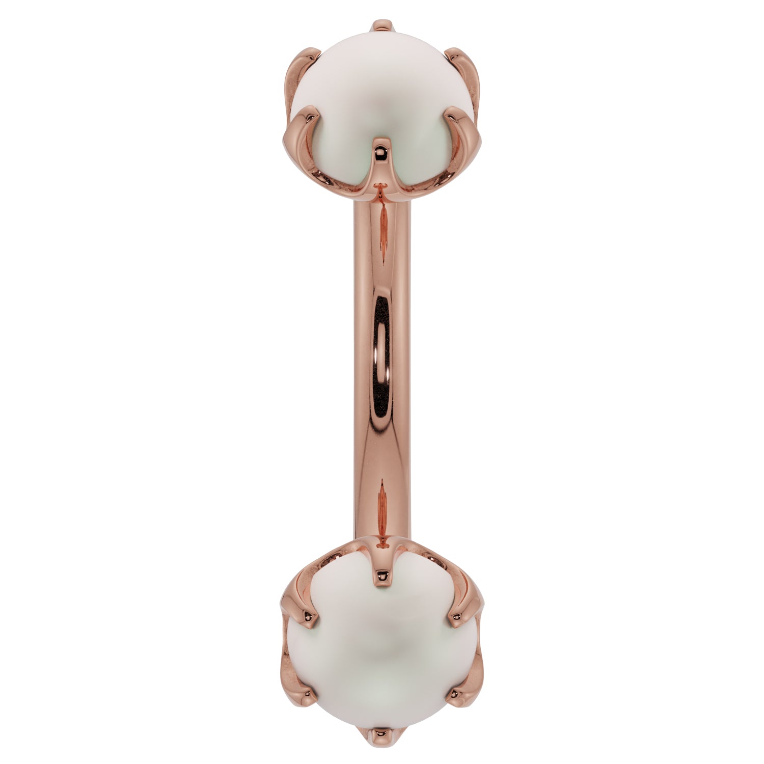 Pearl Prong-Set Eyebrow Rook Belly Curved Barbell-14K Rose Gold   16G (1.2mm)   7 16