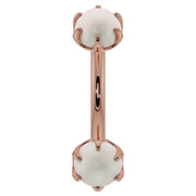 14k rose gold pearl prong-set curved barbell, front view with warm pink-gold tone
