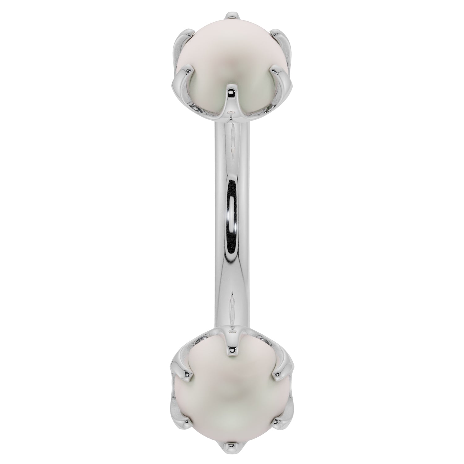 Pearl Prong-Set Eyebrow Rook Belly Curved Barbell-14K White Gold   16G (1.2mm)   7 16