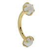 14k yellow gold pearl curved barbell, side profile showing prong settings on both ends