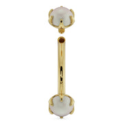 14k yellow gold pearl curved barbell disassembled, showing internally threaded post and end