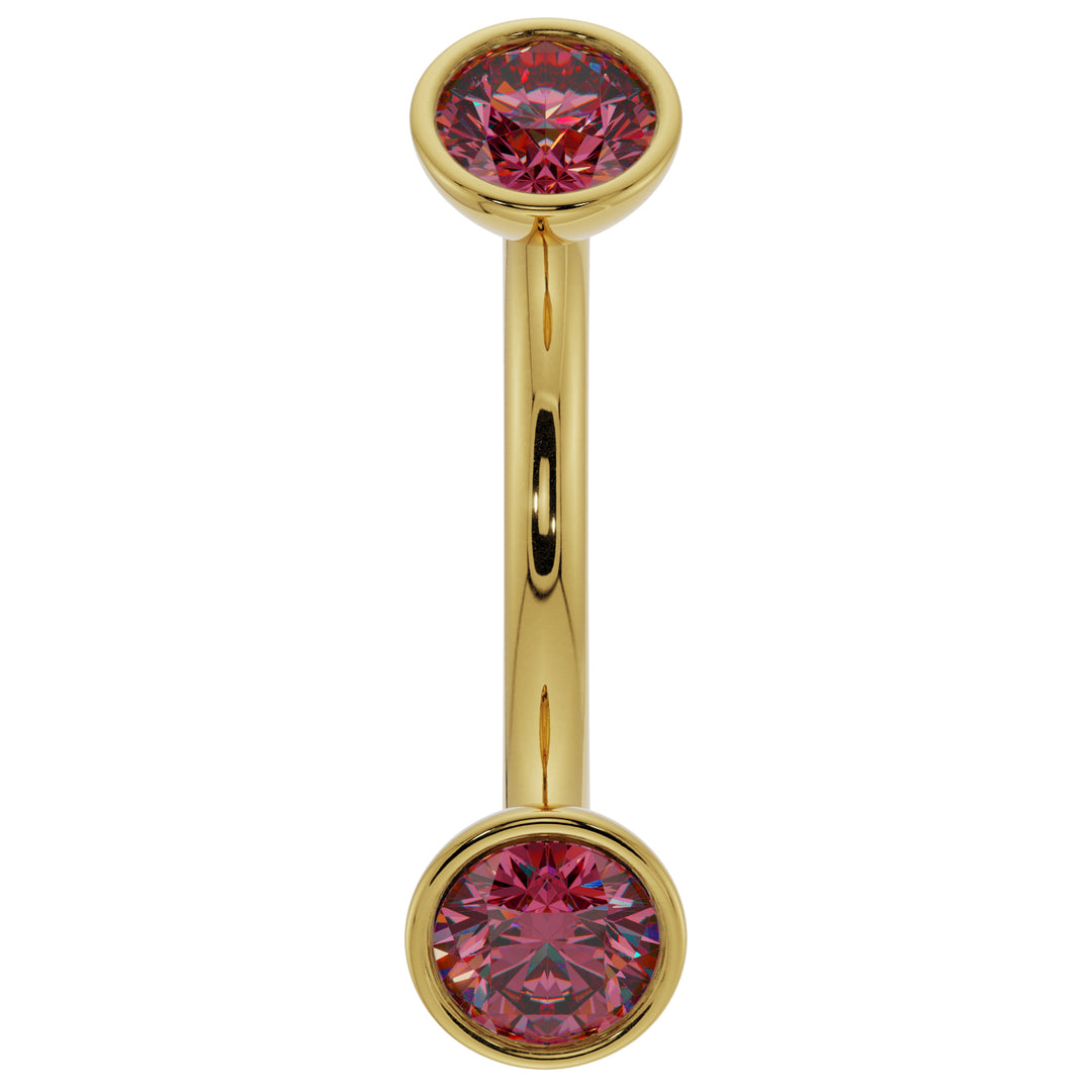 Ruby Bezel-Set Eyebrow Rook Belly Curved Barbell-14K Yellow Gold   16G (1.2mm)   7 16
