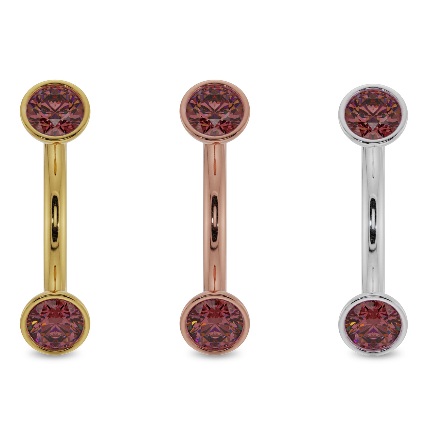 Color Options Gold - 3mm - Ruby Bezel-Set Eyebrow Rook Belly Curved Barbell