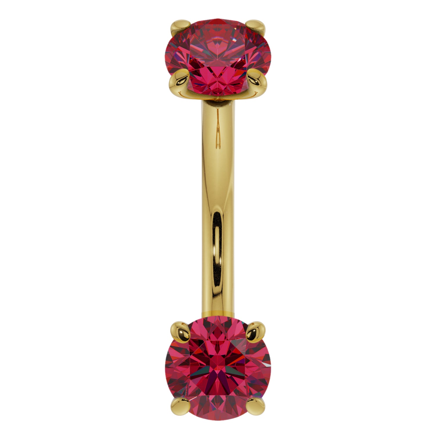 Dainty Ruby Prong-Set Curved Barbell for Eyebrow Rook Belly-14K Yellow Gold   14G (1.6mm)   7 16