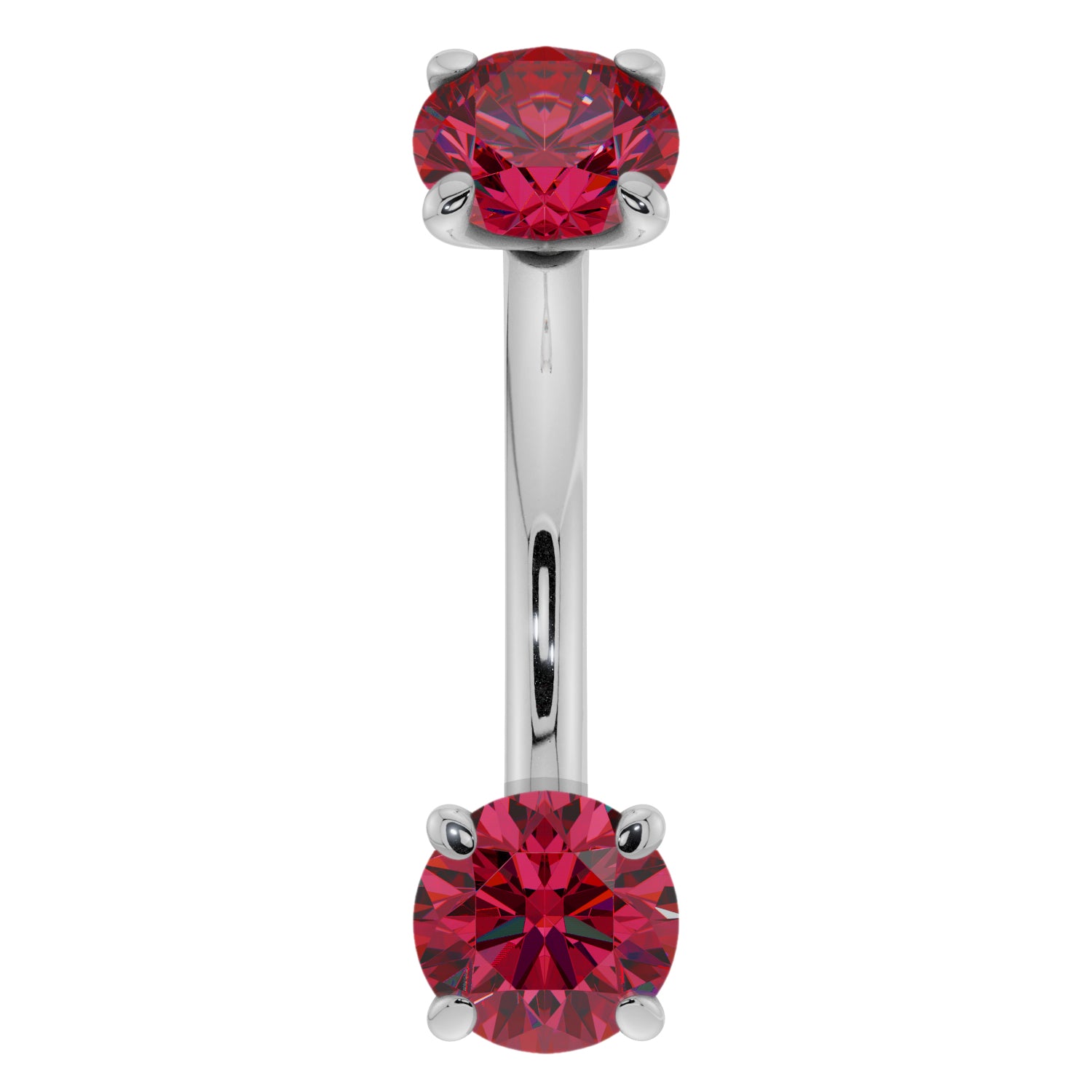 Dainty Ruby Prong-Set Curved Barbell for Eyebrow Rook Belly-14K White Gold   14G (1.6mm)   7 16