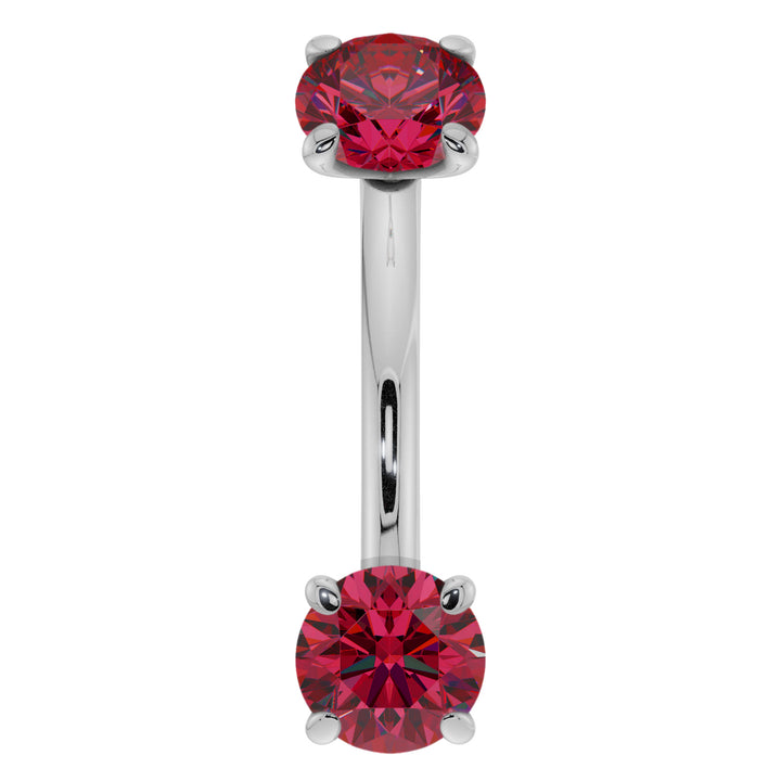 Dainty Ruby Prong-Set Curved Barbell for Eyebrow Rook Belly-14K White Gold   14G (1.6mm)   7 16" (11mm)