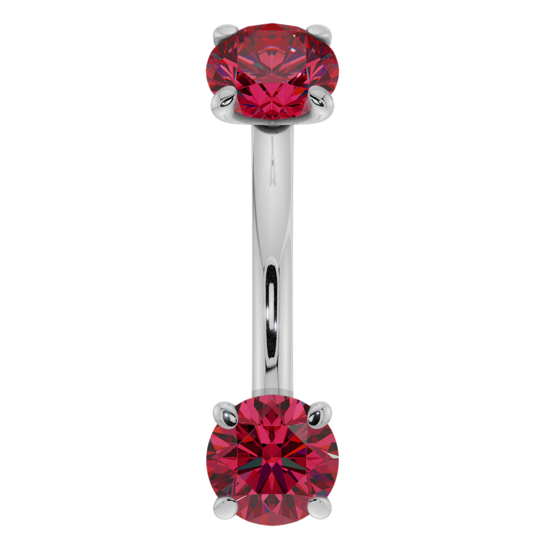 Ruby Prong-Set Eyebrow Rook Belly Curved Barbell-14K White Gold   16G (1.2mm)   7 16" (11mm)