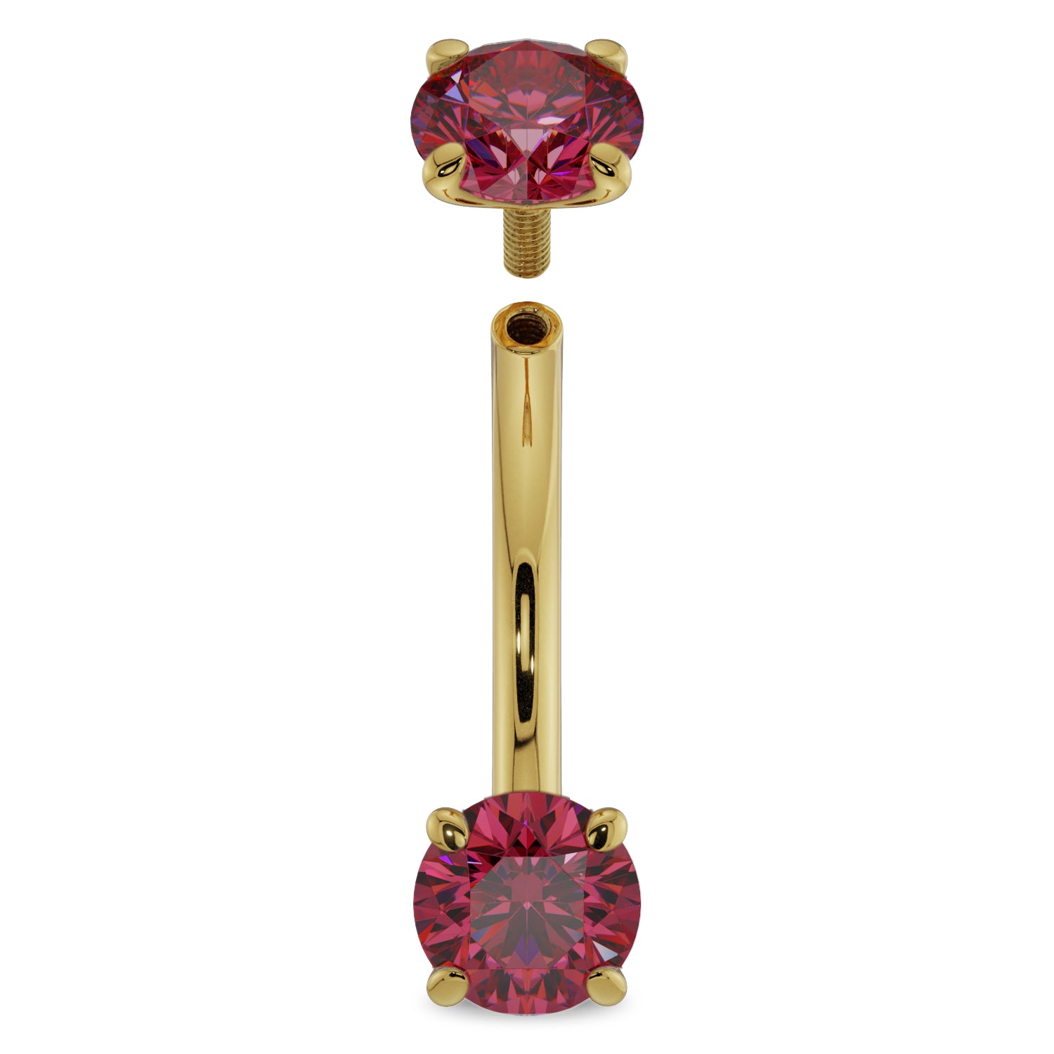 14G (1.6mm) 14K Yellow  Gold dainty ruby prong 14k gold curved barbell
