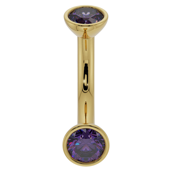 Amethyst Bezel-Set Eyebrow Rook Belly Curved Barbell-14K Yellow Gold   14G (1.6mm) (Belly Ring)   7 16" (11mm)