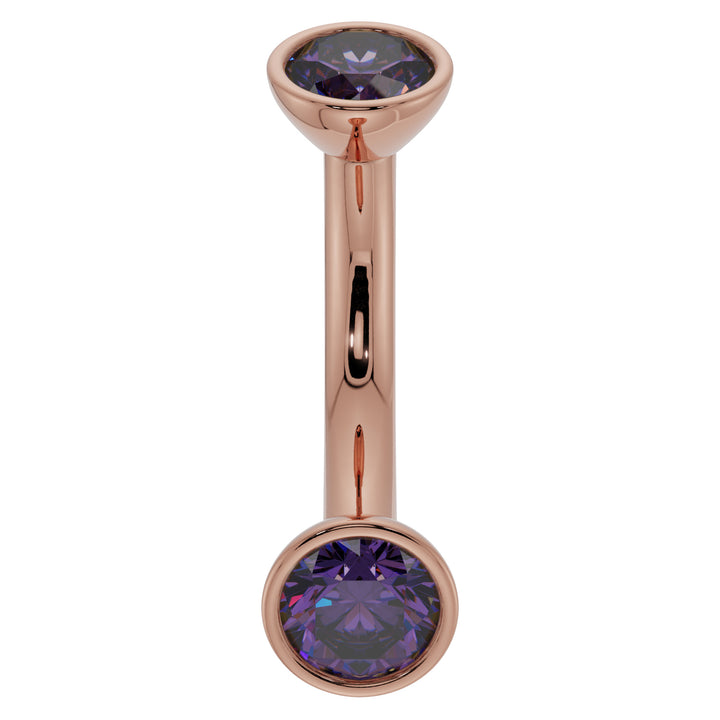 14g rose Gold - 3mm Amethyst Bezel-Set Eyebrow Rook Belly Curved Barbell