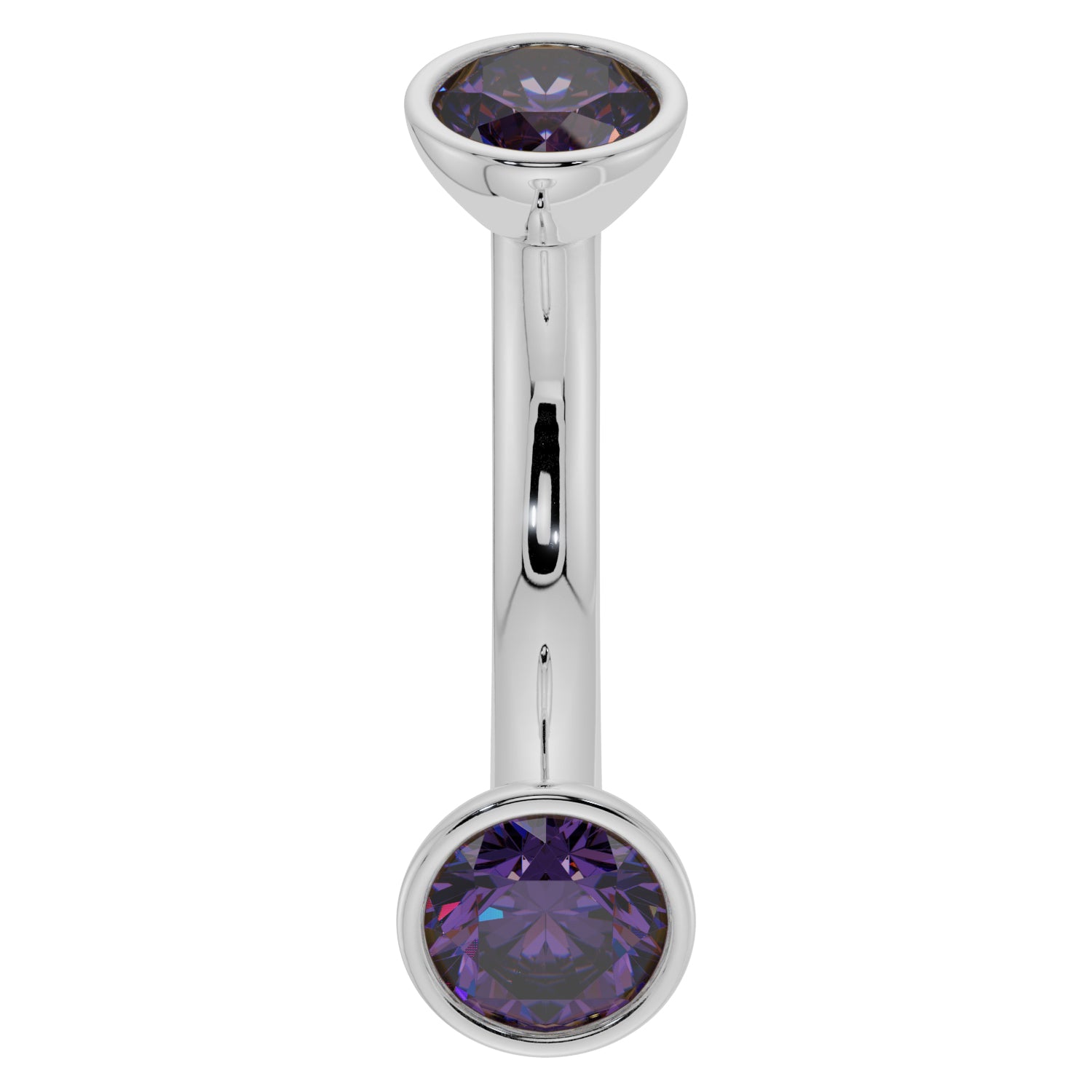 Amethyst Bezel-Set Eyebrow Rook Belly Curved Barbell-14K White Gold   14G (1.6mm) (Belly Ring)   7 16