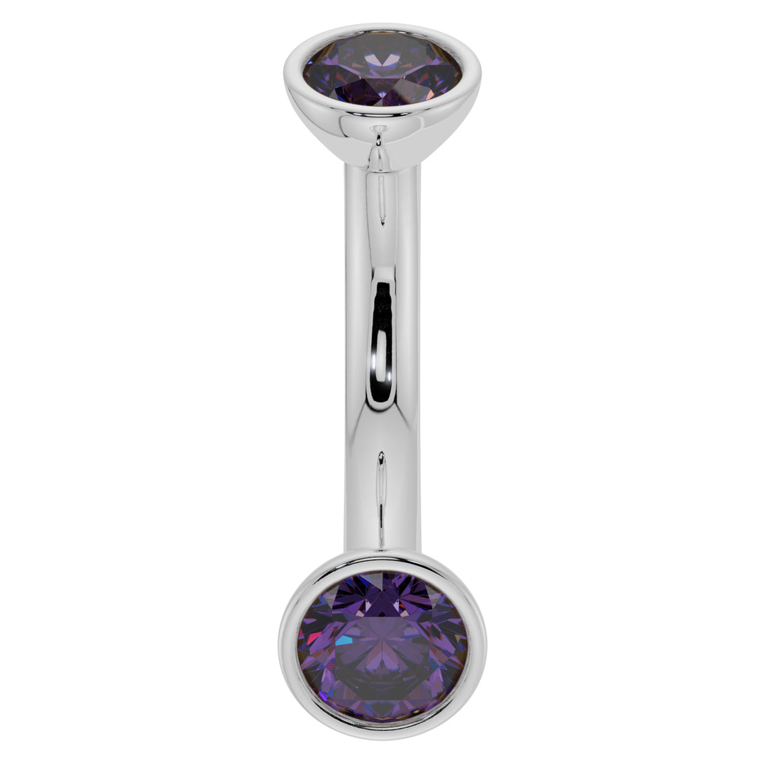Amethyst Bezel-Set Eyebrow Rook Belly Curved Barbell-14K White Gold   14G (1.6mm) (Belly Ring)   7 16" (11mm)