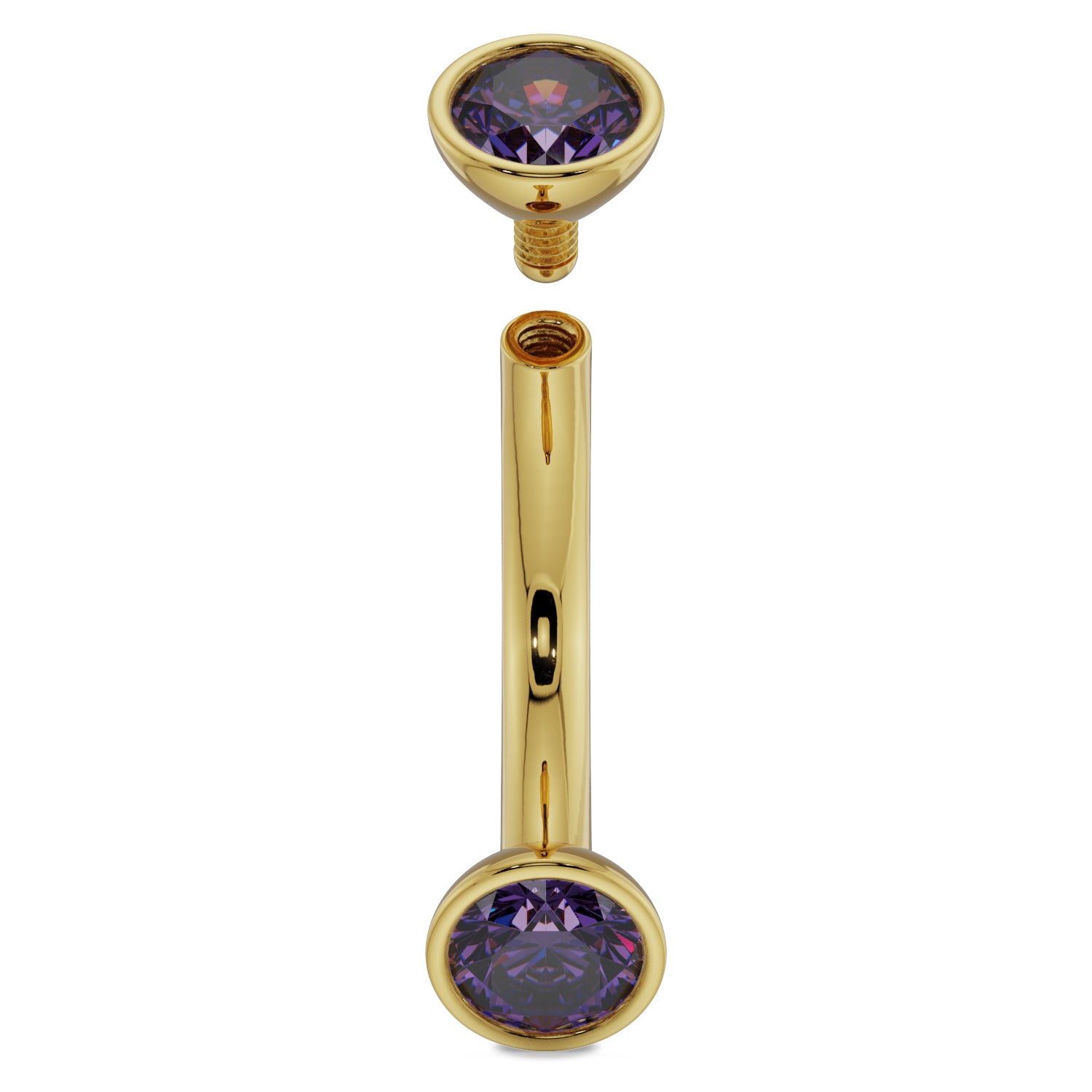 internally threaded Gold - 3mm Amethyst Bezel-Set Eyebrow Rook Belly Curved Barbell