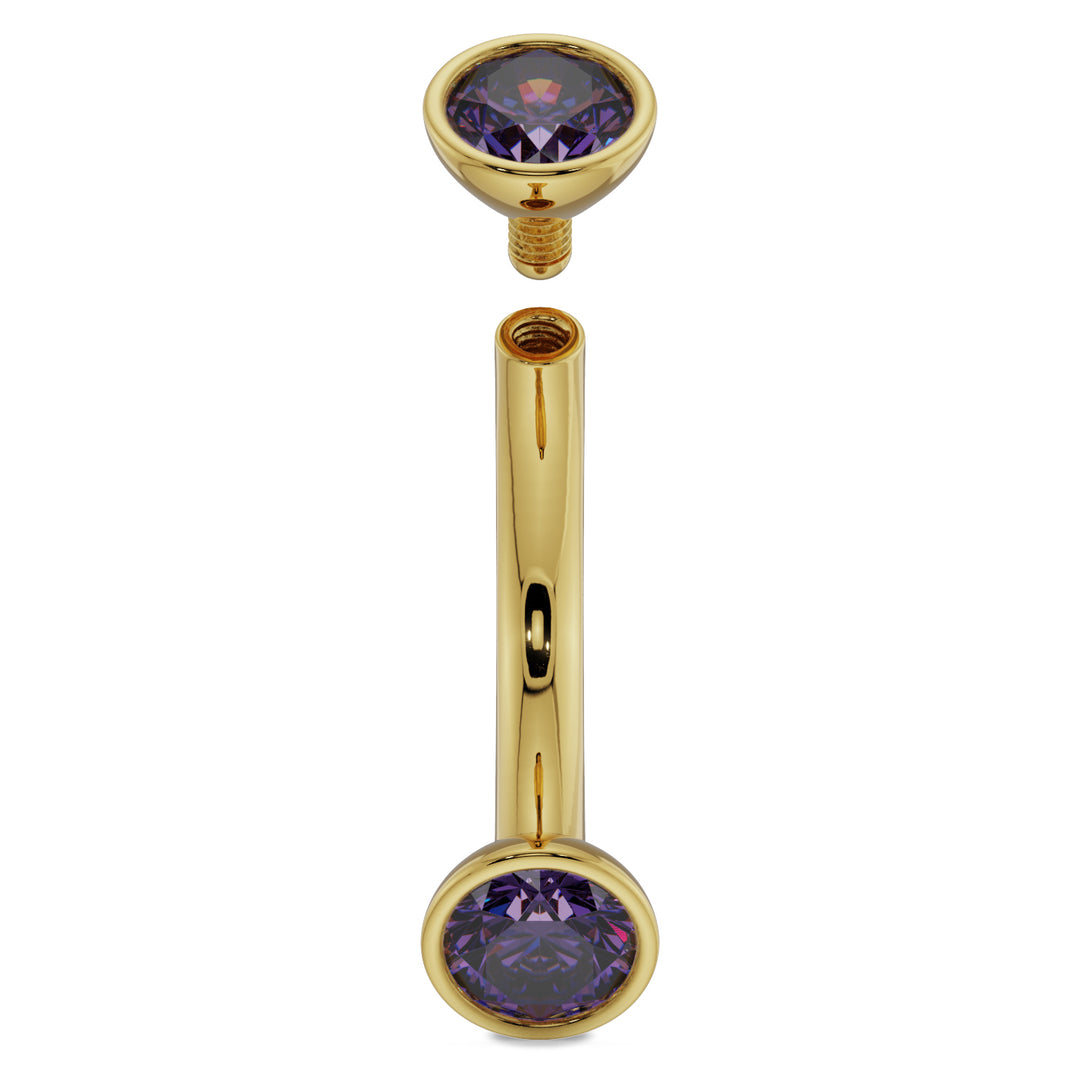 internally threaded Gold - 3mm Amethyst Bezel-Set Eyebrow Rook Belly Curved Barbell