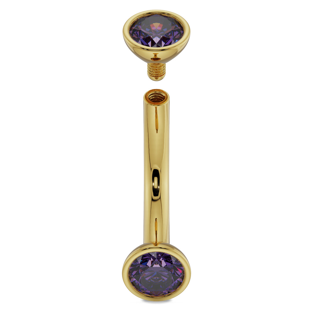 internally threaded Gold - 3mm Amethyst Bezel-Set Eyebrow Rook Belly Curved Barbell