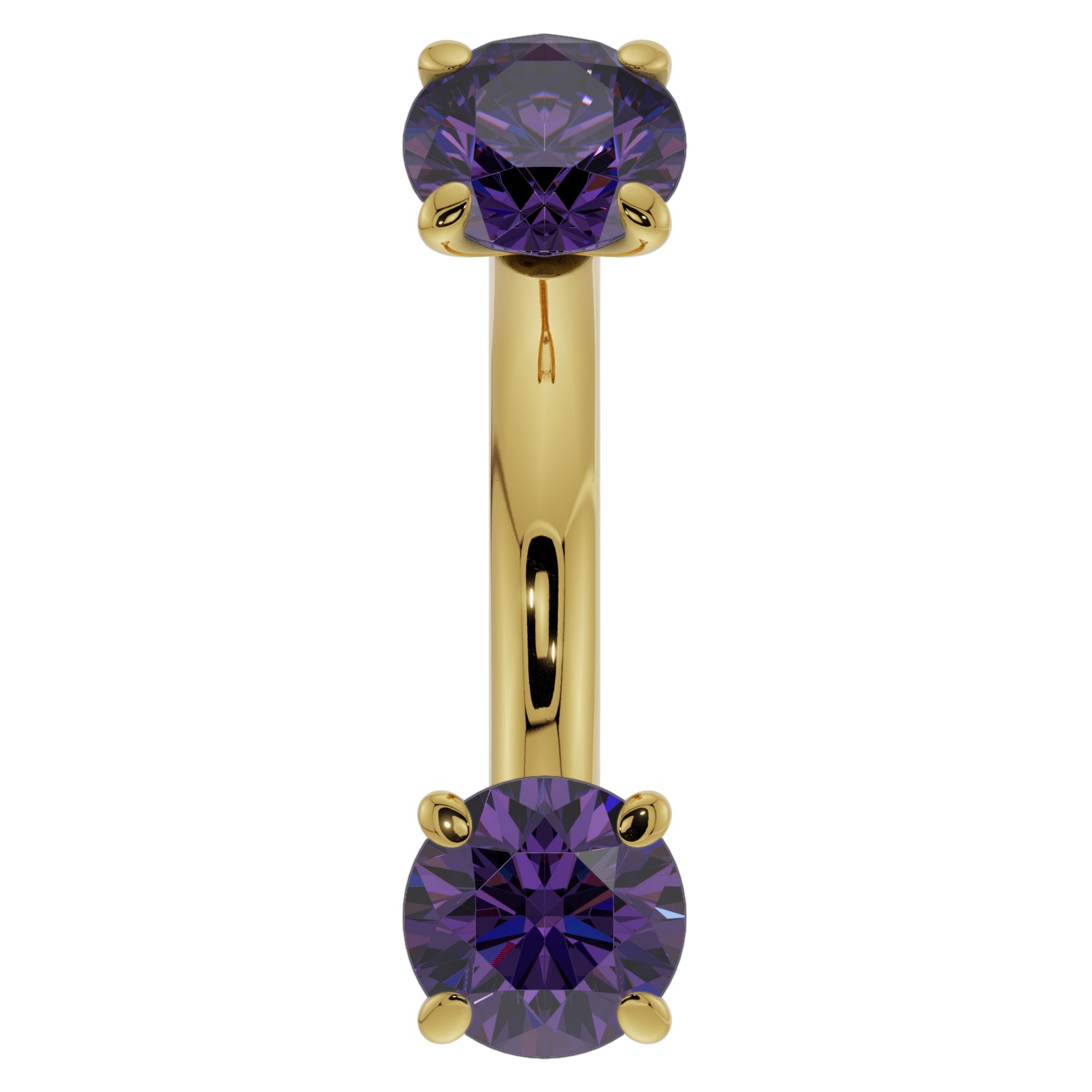 Amethyst Prong-Set Eyebrow Rook Belly Curved Barbell-14K Yellow Gold   14G (1.6mm) (Belly Ring)   7 16