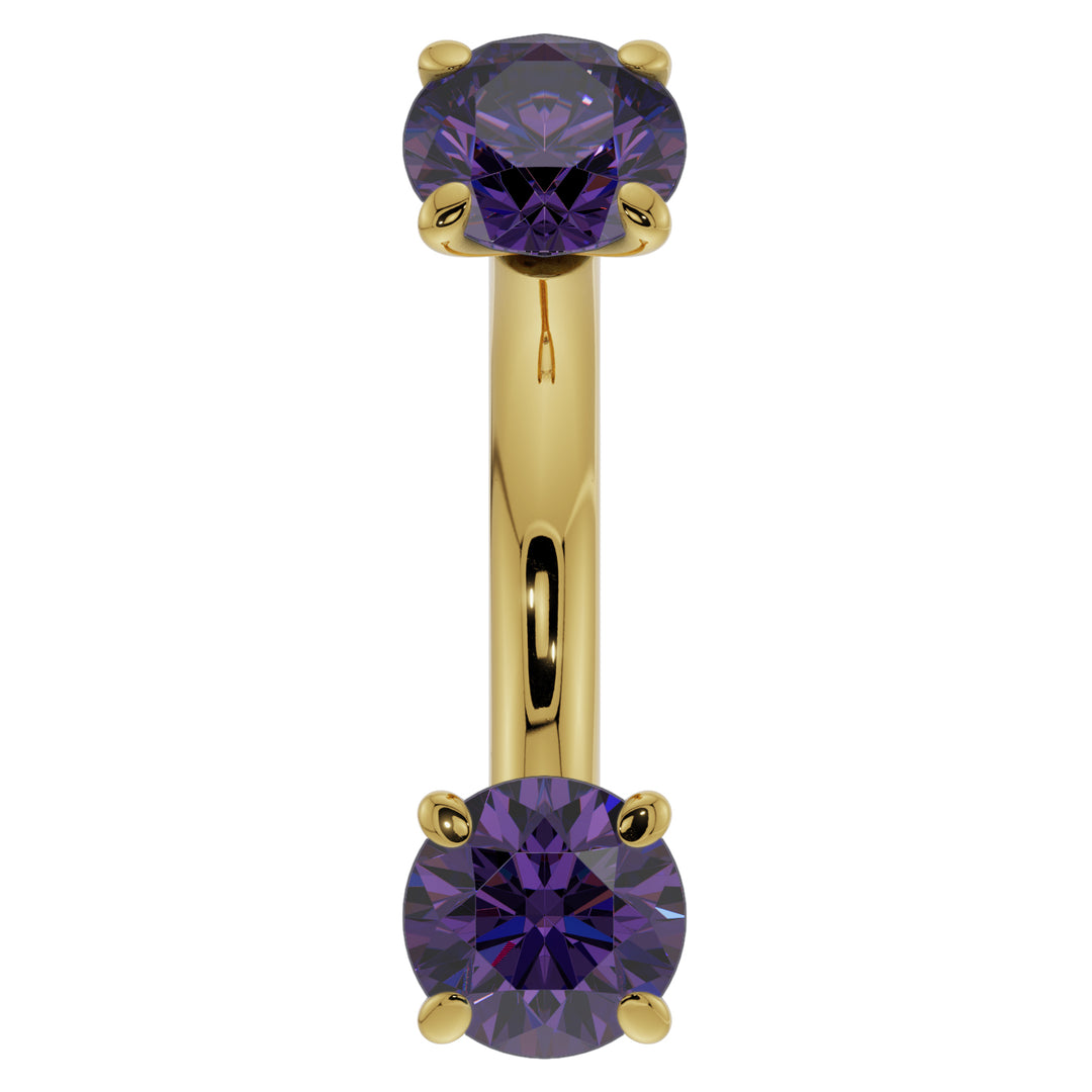 Amethyst Prong-Set Eyebrow Rook Belly Curved Barbell-14K Yellow Gold   14G (1.6mm) (Belly Ring)   7 16" (11mm)