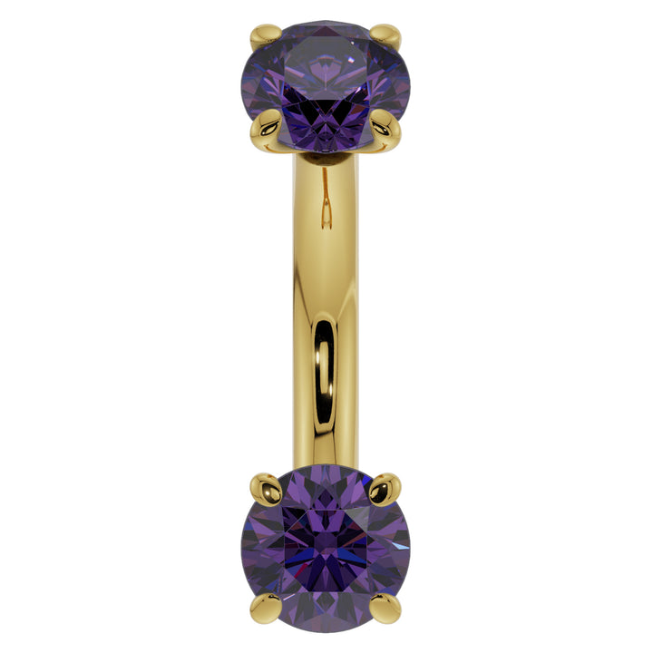 Amethyst Prong-Set Eyebrow Rook Belly Curved Barbell-14K Yellow Gold   14G (1.6mm) (Belly Ring)   7 16" (11mm)