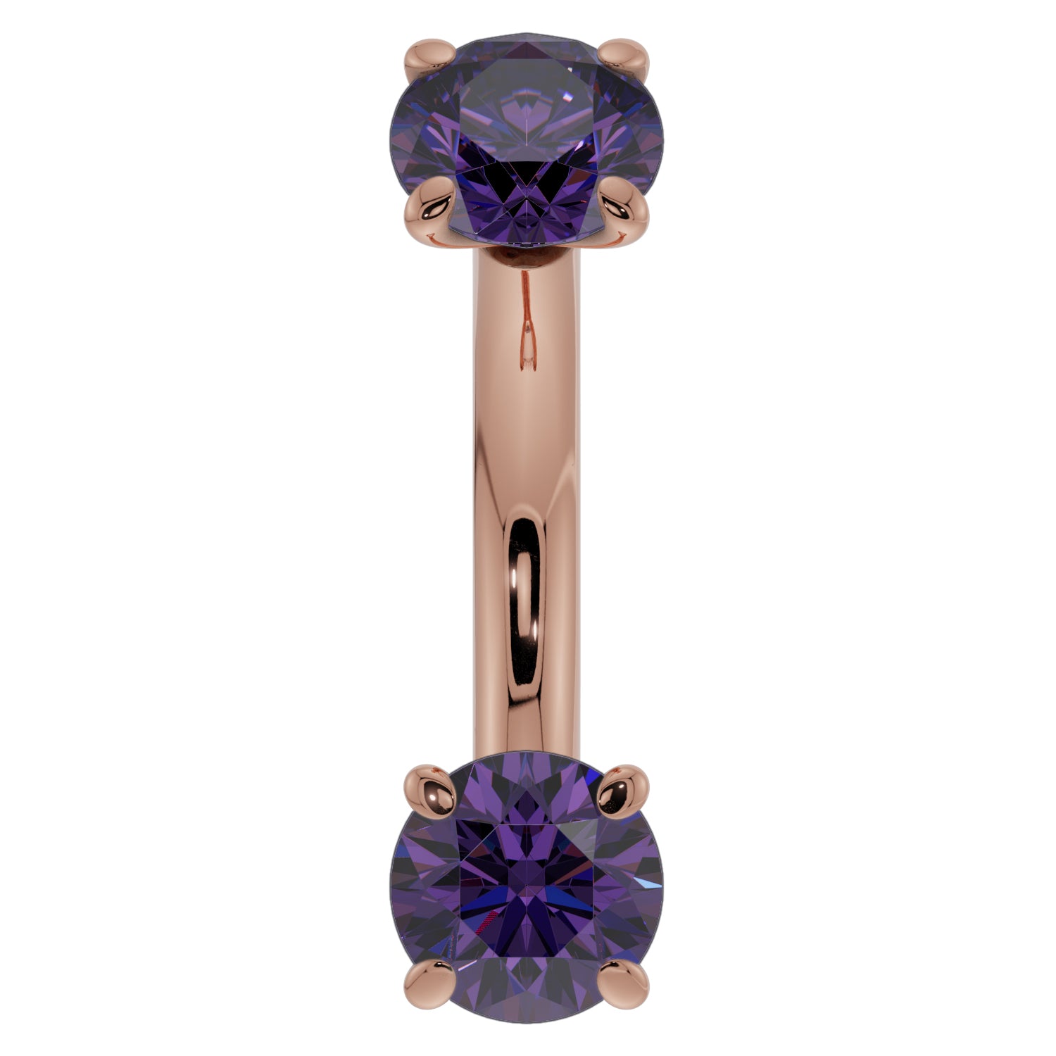 Amethyst Prong-Set Eyebrow Rook Belly Curved Barbell-14K Rose Gold   14G (1.6mm) (Belly Ring)   7 16