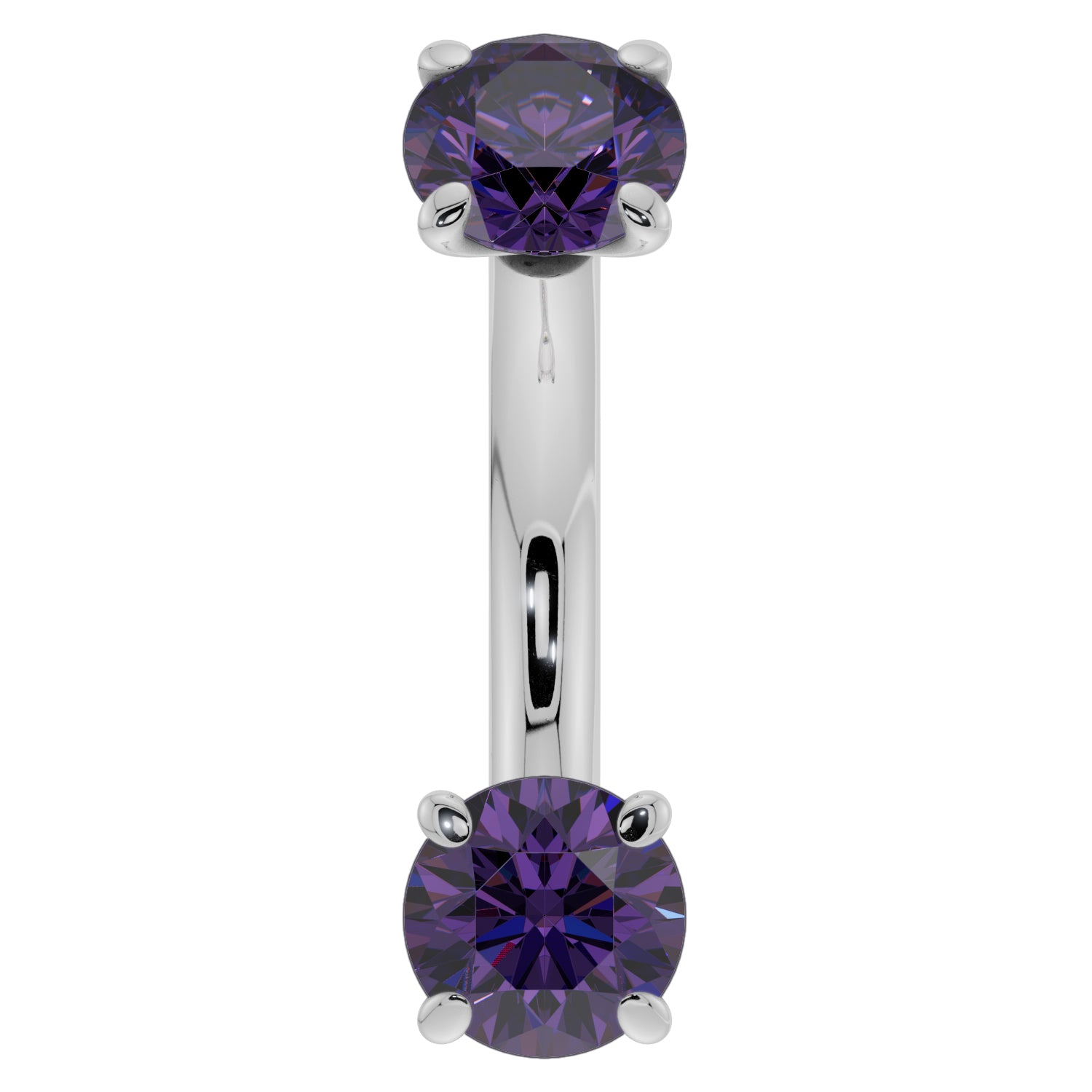 Amethyst Prong-Set Eyebrow Rook Belly Curved Barbell-14K White Gold   14G (1.6mm) (Belly Ring)   7 16
