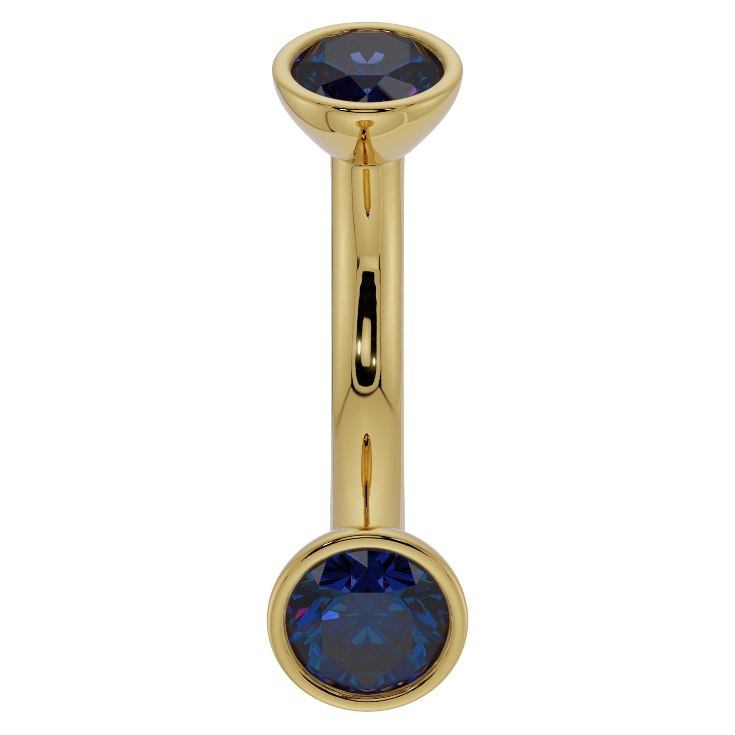 Blue Sapphire Bezel-Set Eyebrow Rook Belly Curved Barbell-14K Yellow Gold   14G (1.6mm) (Belly Ring)   7 16