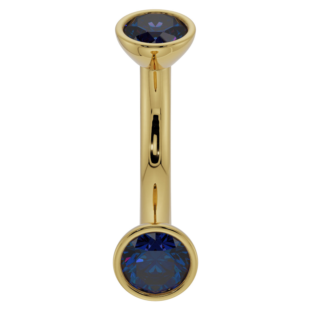 Blue Sapphire Bezel-Set Eyebrow Rook Belly Curved Barbell-14K Yellow Gold   14G (1.6mm) (Belly Ring)   7 16" (11mm)