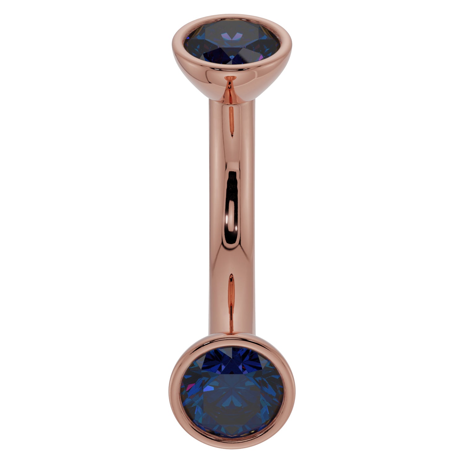 Blue Sapphire Bezel-Set Eyebrow Rook Belly Curved Barbell-14K Rose Gold   14G (1.6mm) (Belly Ring)   7 16