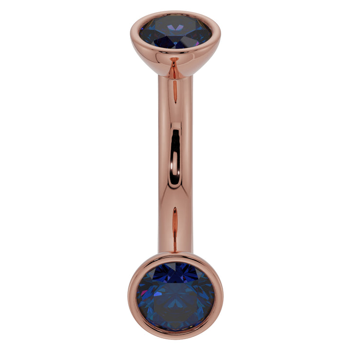 Blue Sapphire Bezel-Set Eyebrow Rook Belly Curved Barbell-14K Rose Gold   14G (1.6mm) (Belly Ring)   7 16" (11mm)