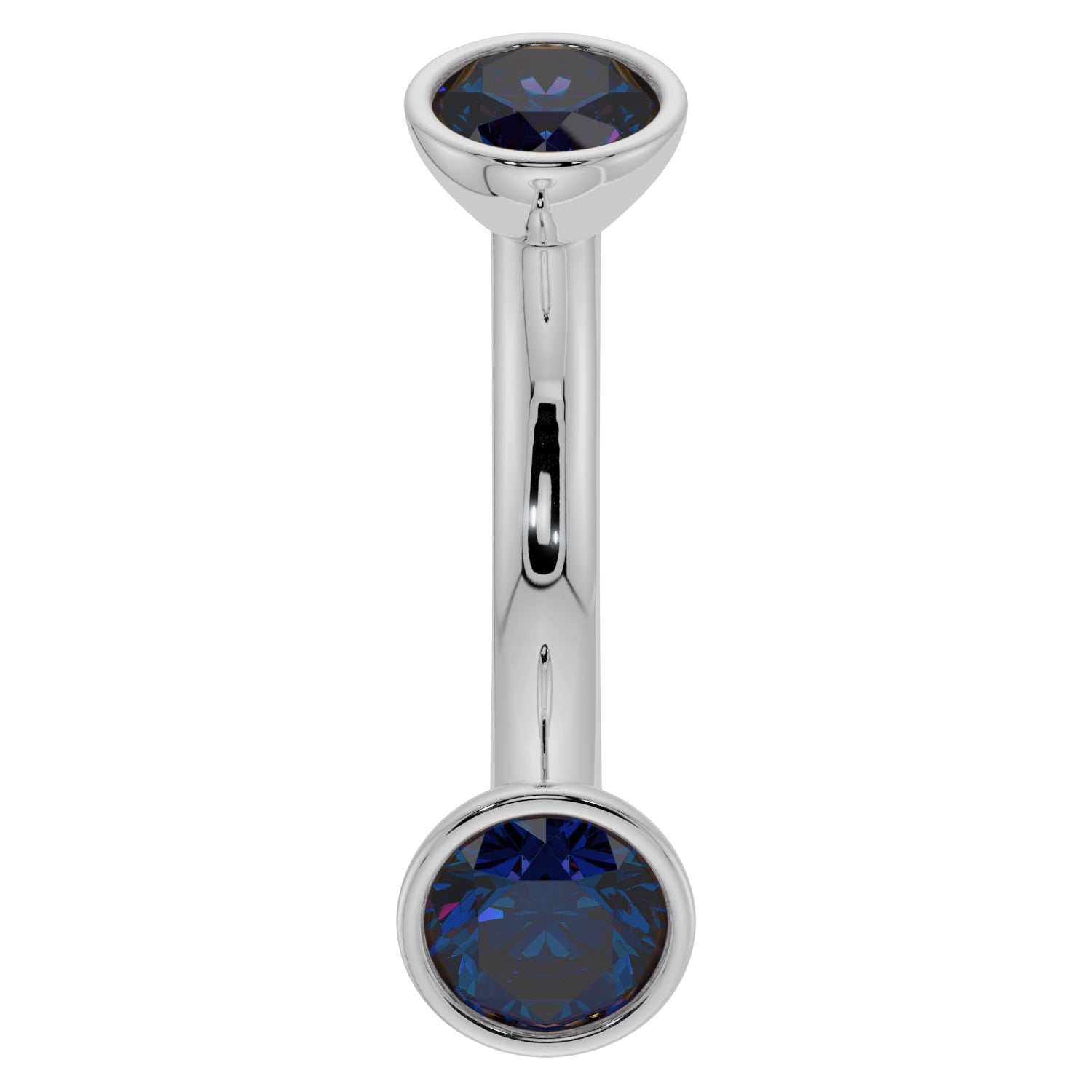 Blue Sapphire Bezel-Set Eyebrow Rook Belly Curved Barbell-14K White Gold   14G (1.6mm) (Belly Ring)   7 16
