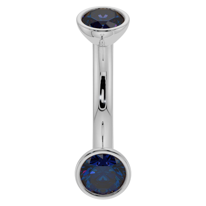 Blue Sapphire Bezel-Set Eyebrow Rook Belly Curved Barbell-14K White Gold   14G (1.6mm) (Belly Ring)   7 16" (11mm)