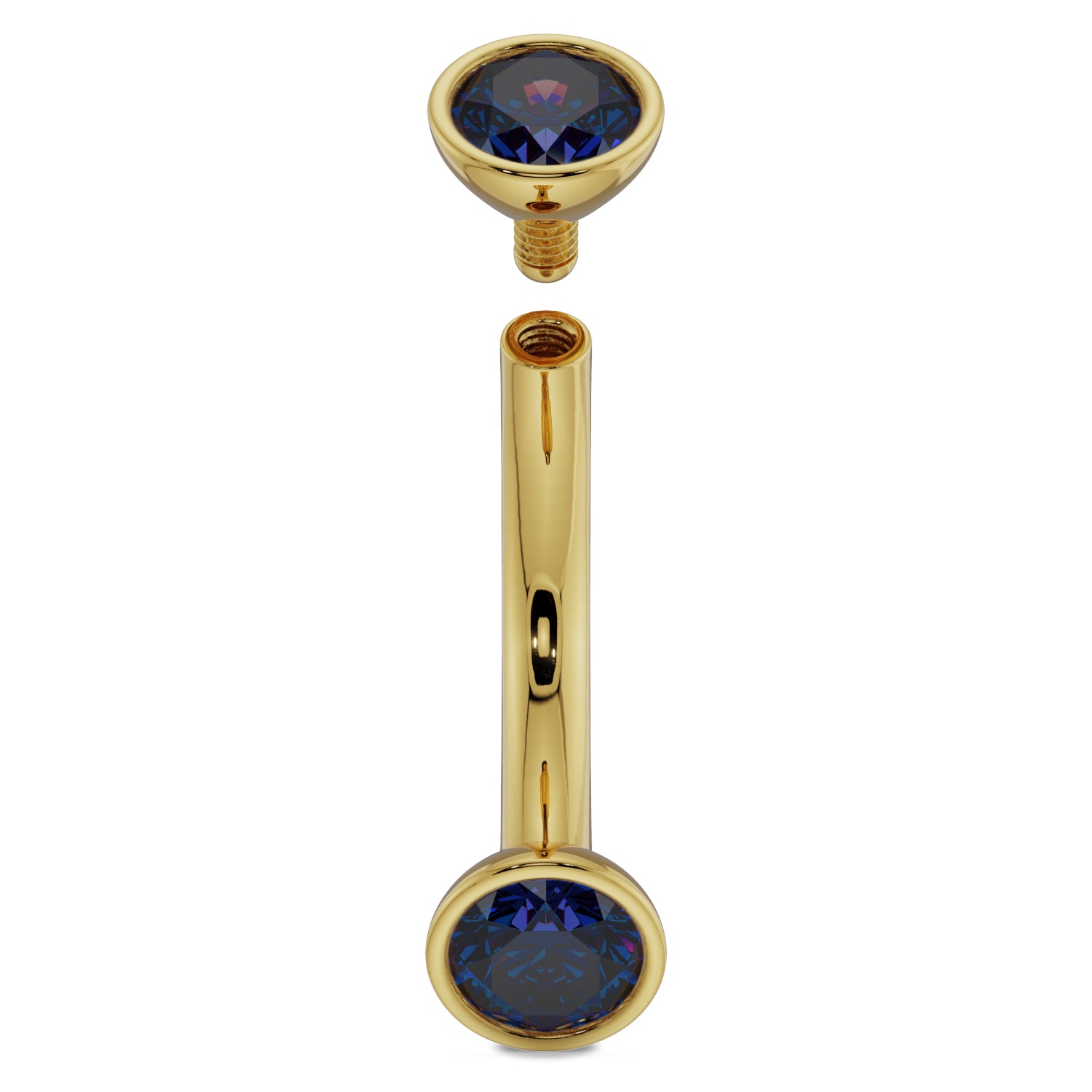 Internally Threaded Gold - 4mm Blue Sapphire Bezel-Set Eyebrow Rook Belly Curved Barbell