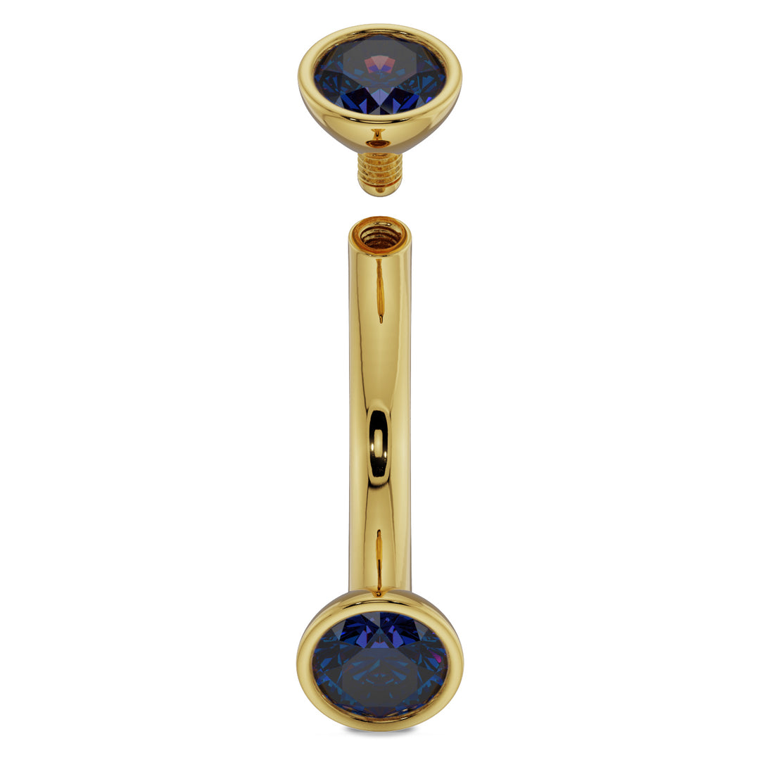 Internally Threaded Gold - 4mm Blue Sapphire Bezel-Set Eyebrow Rook Belly Curved Barbell