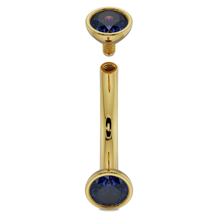 Internally Threaded Gold - 4mm Blue Sapphire Bezel-Set Eyebrow Rook Belly Curved Barbell