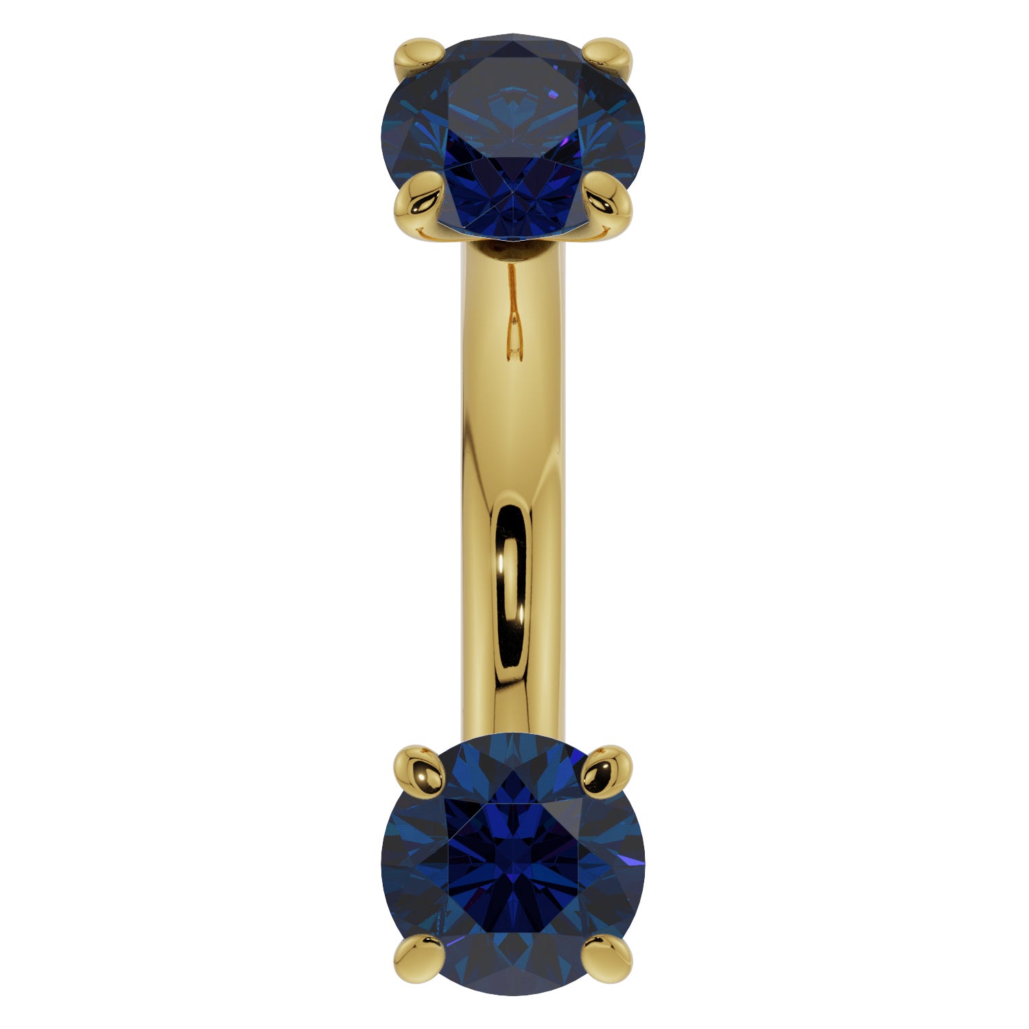 Blue Sapphire Prong-Set Eyebrow Rook Belly Curved Barbell-14K Yellow Gold   14G (1.6mm) (Belly Ring)   7 16