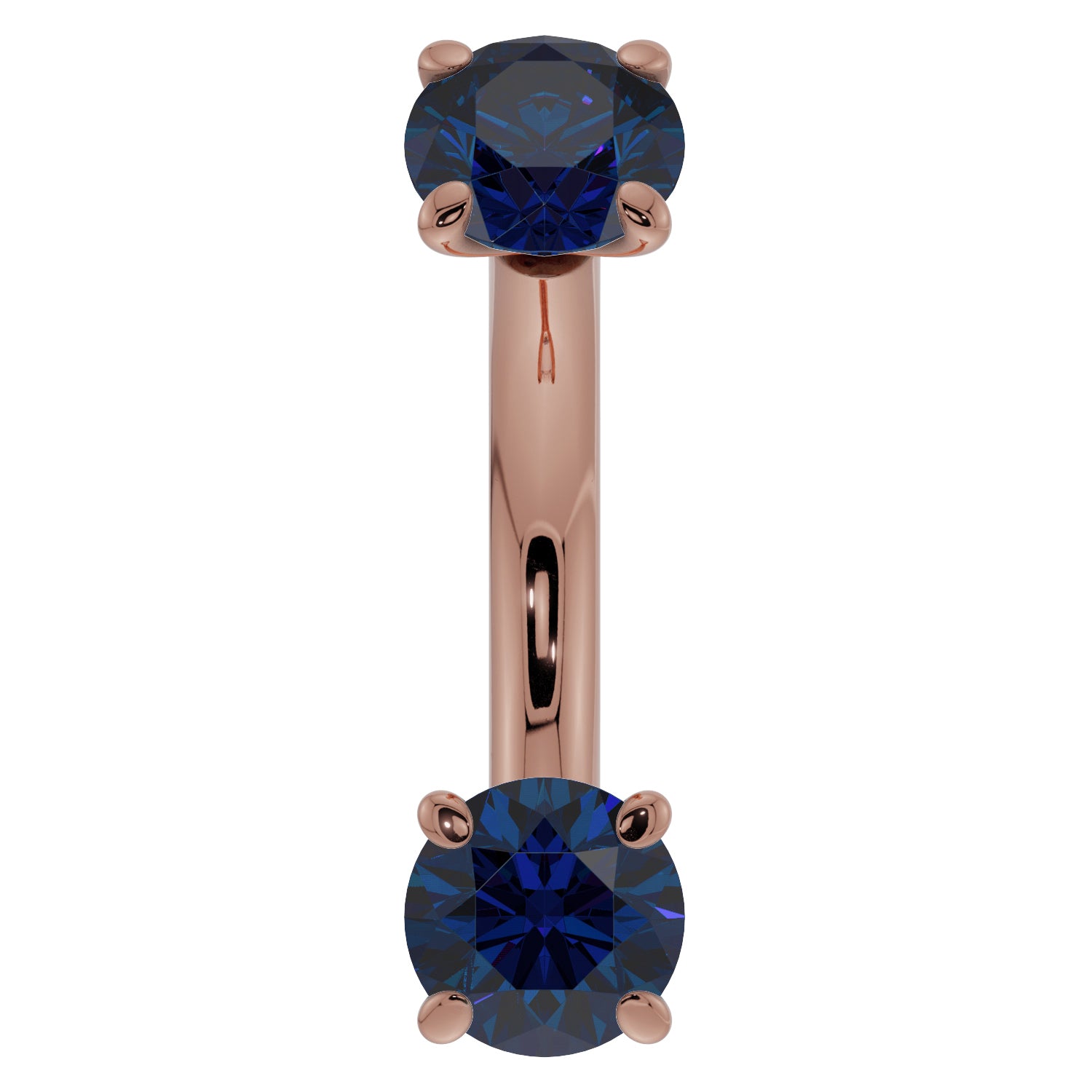 Blue Sapphire Prong-Set Eyebrow Rook Belly Curved Barbell-14K Rose Gold   14G (1.6mm) (Belly Ring)   7 16