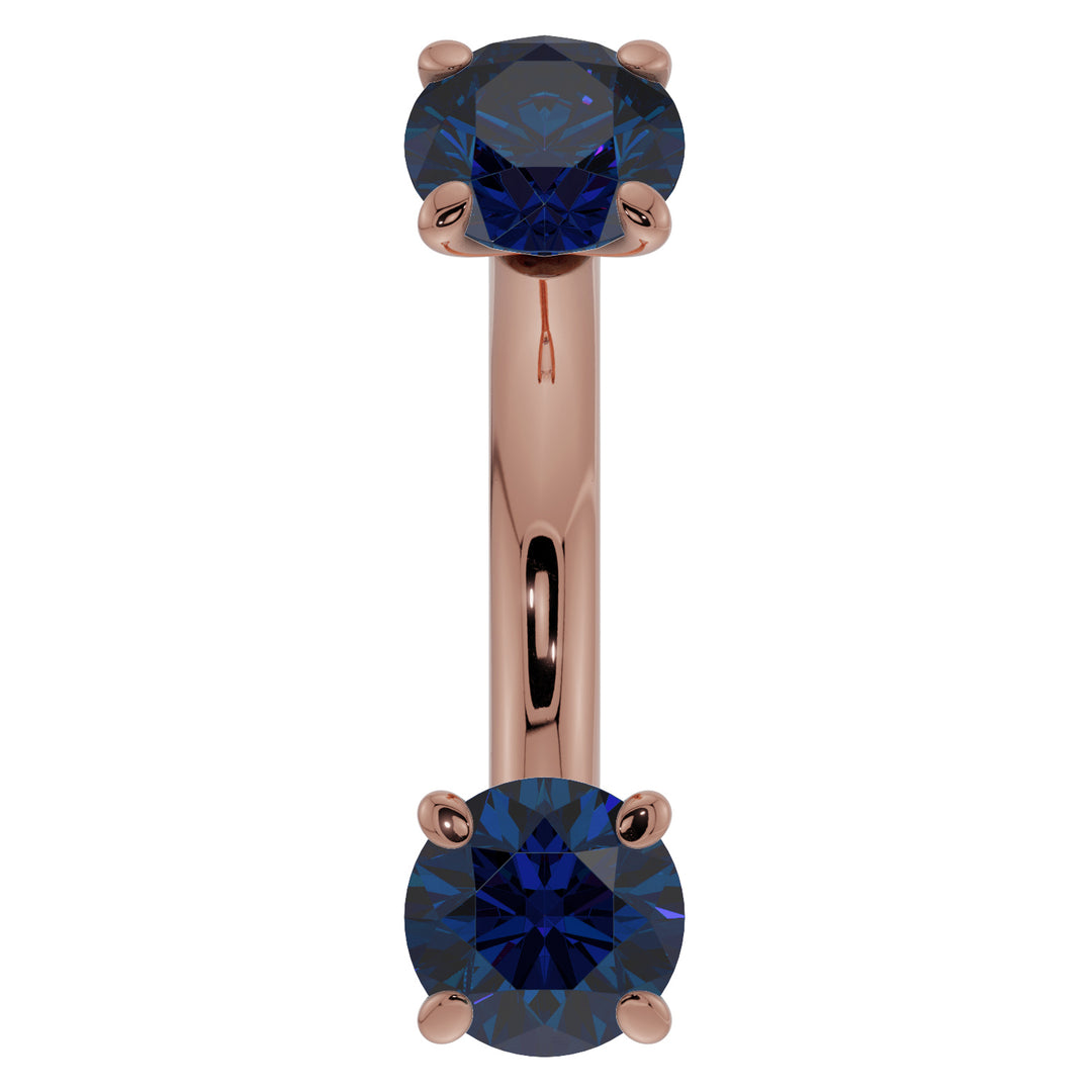 Blue Sapphire Prong-Set Eyebrow Rook Belly Curved Barbell-14K Rose Gold   14G (1.6mm) (Belly Ring)   7 16" (11mm)