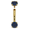 14k yellow gold blue sapphire internally threaded curved barbell, closer view of threaded top end detail