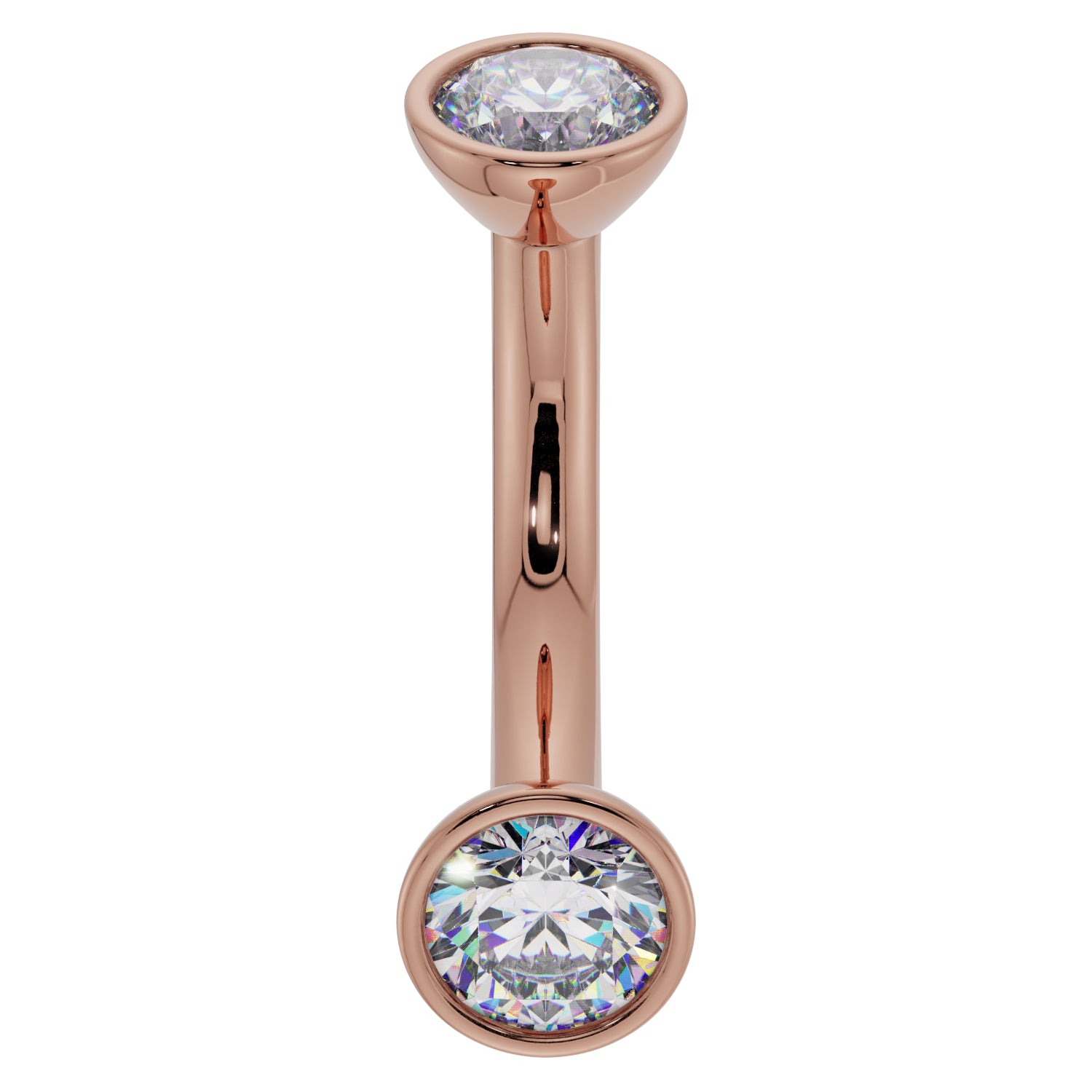Cubic Zirconia Bezel-Set Eyebrow Rook Belly Curved Barbell-14K Rose Gold   14G (1.6mm) (Belly Ring)   7 16