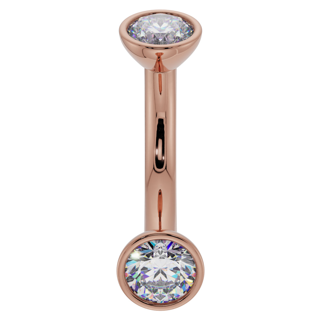 Cubic Zirconia Bezel-Set Eyebrow Rook Belly Curved Barbell-14K Rose Gold   14G (1.6mm) (Belly Ring)   7 16" (11mm)