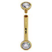 14k yellow gold diamond belly ring curved barbell with top end detached showing internal thread detail