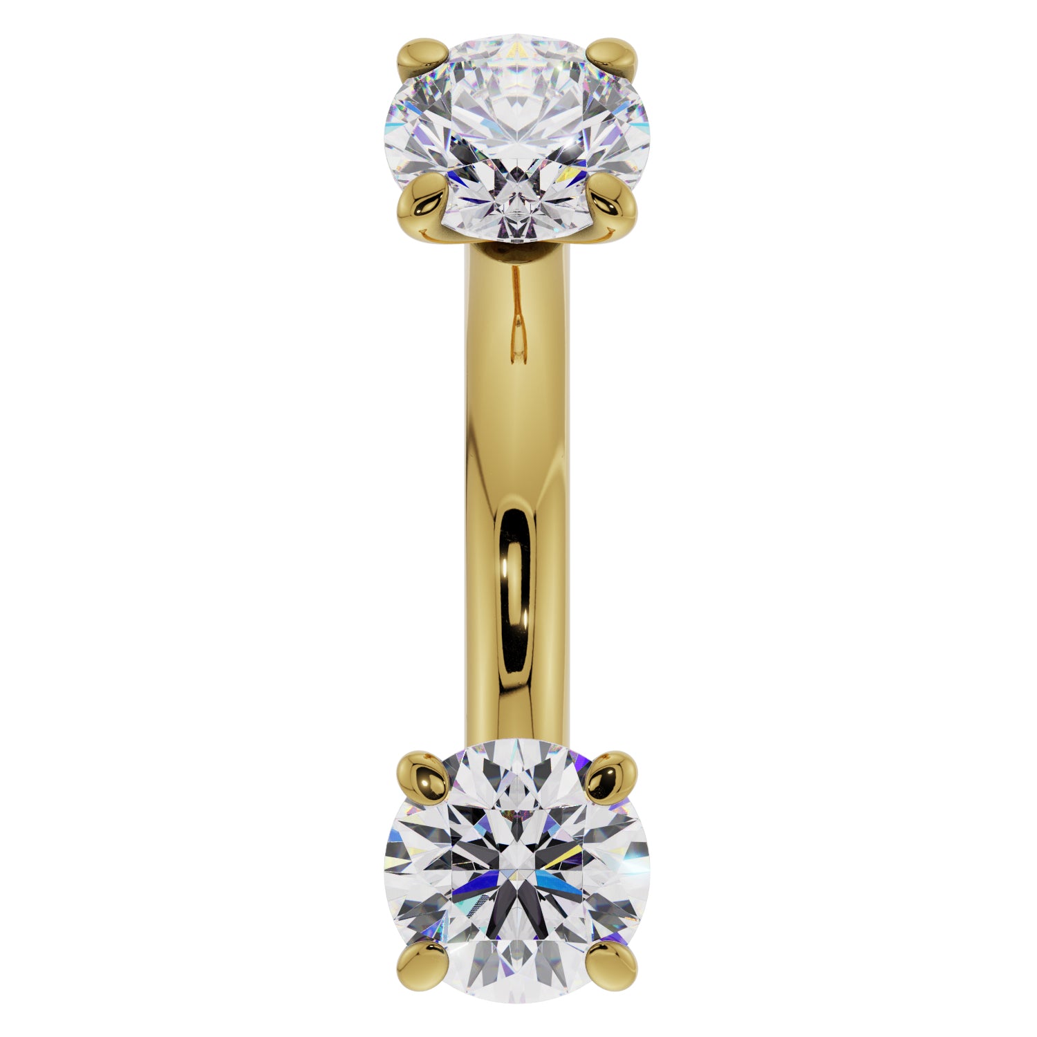 Cubic Zirconia Prong-Set Eyebrow Rook Belly Curved Barbell-14K Yellow Gold   14G (1.6mm) (Belly Ring)   7 16