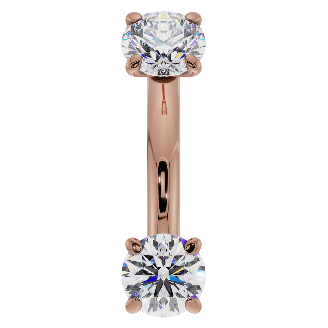 Cubic Zirconia Prong-Set Eyebrow Rook Belly Curved Barbell-14K Rose Gold   14G (1.6mm) (Belly Ring)   7 16" (11mm)