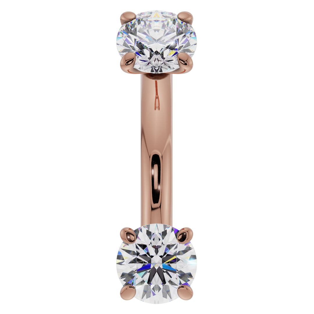 Diamond Prong-Set Eyebrow Rook Belly Curved Barbell-14K Rose Gold   14G (1.6mm) (Belly Ring)   7 16" (11mm)