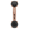 14k rose gold black diamond prong-set curved barbell, front view with warm rose tone against dark stones