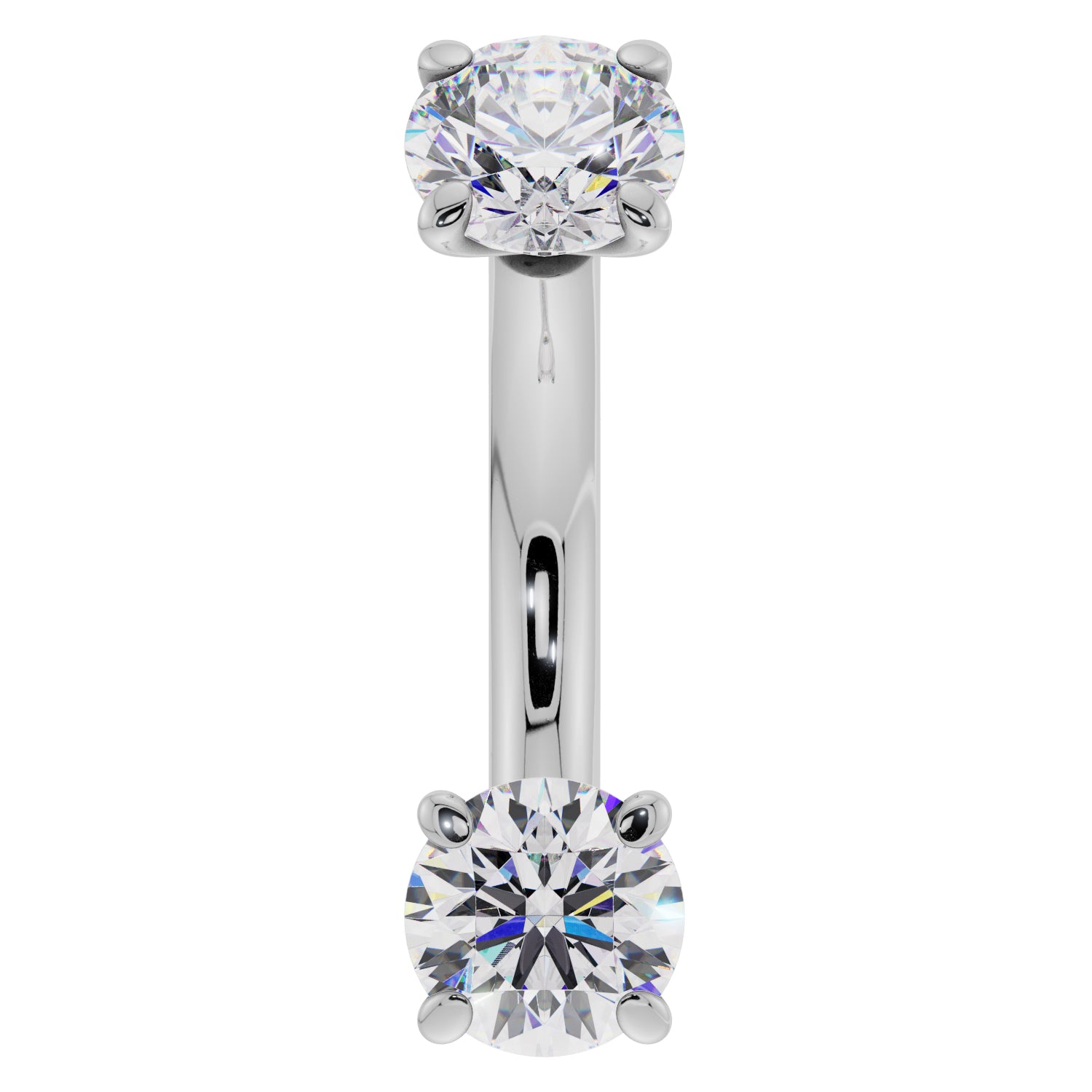 Cubic Zirconia Prong-Set Eyebrow Rook Belly Curved Barbell-14K White Gold   14G (1.6mm) (Belly Ring)   7 16