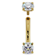 14k yellow gold 4mm diamond belly ring curved barbell with top unscrewed showing internal threading