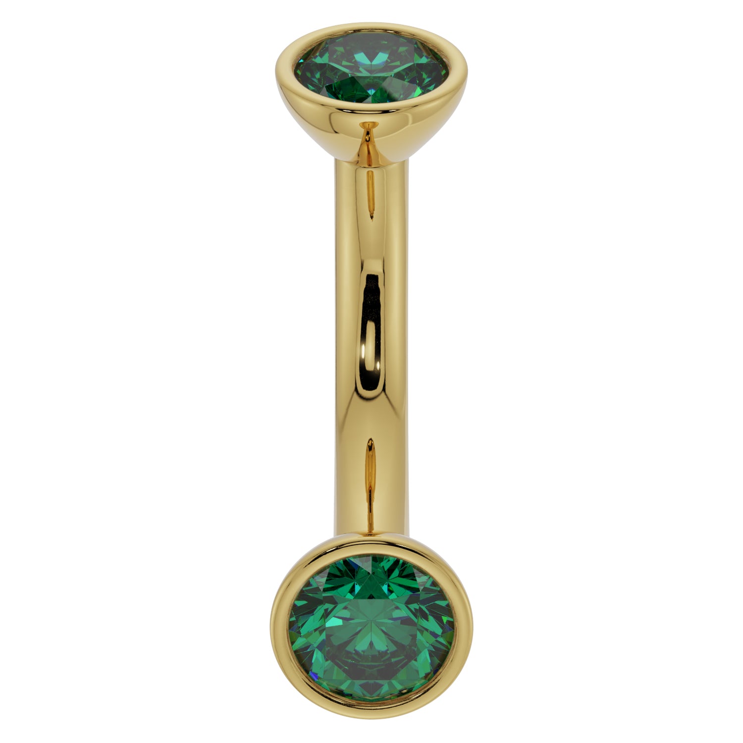Emerald Bezel-Set Eyebrow Rook Belly Curved Barbell-14K Yellow Gold   14G (1.6mm) (Belly Ring)   7 16