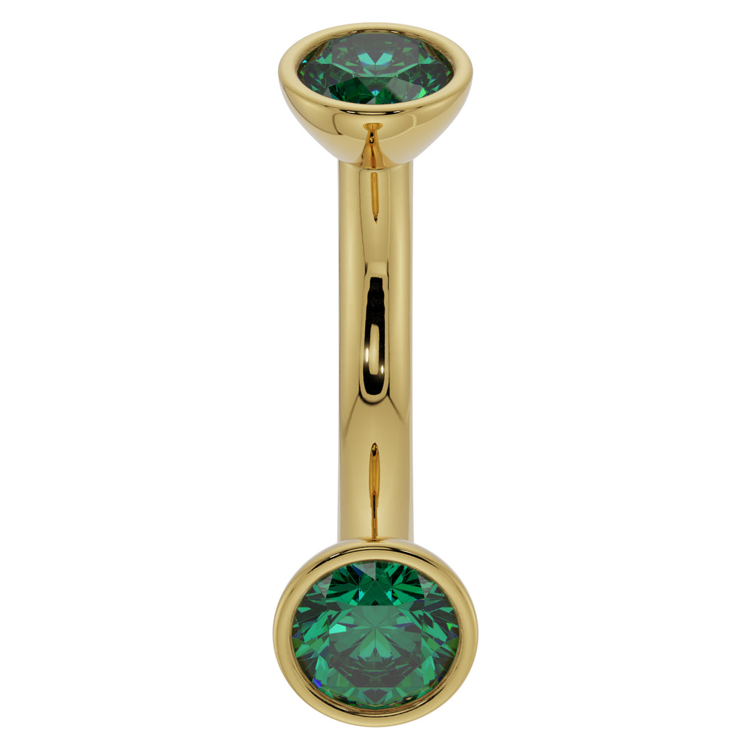 Emerald Bezel-Set Eyebrow Rook Belly Curved Barbell-14K Yellow Gold   14G (1.6mm) (Belly Ring)   7 16" (11mm)