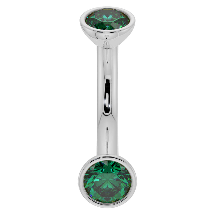 Emerald Bezel-Set Eyebrow Rook Belly Curved Barbell-14K White Gold   14G (1.6mm) (Belly Ring)   7 16" (11mm)